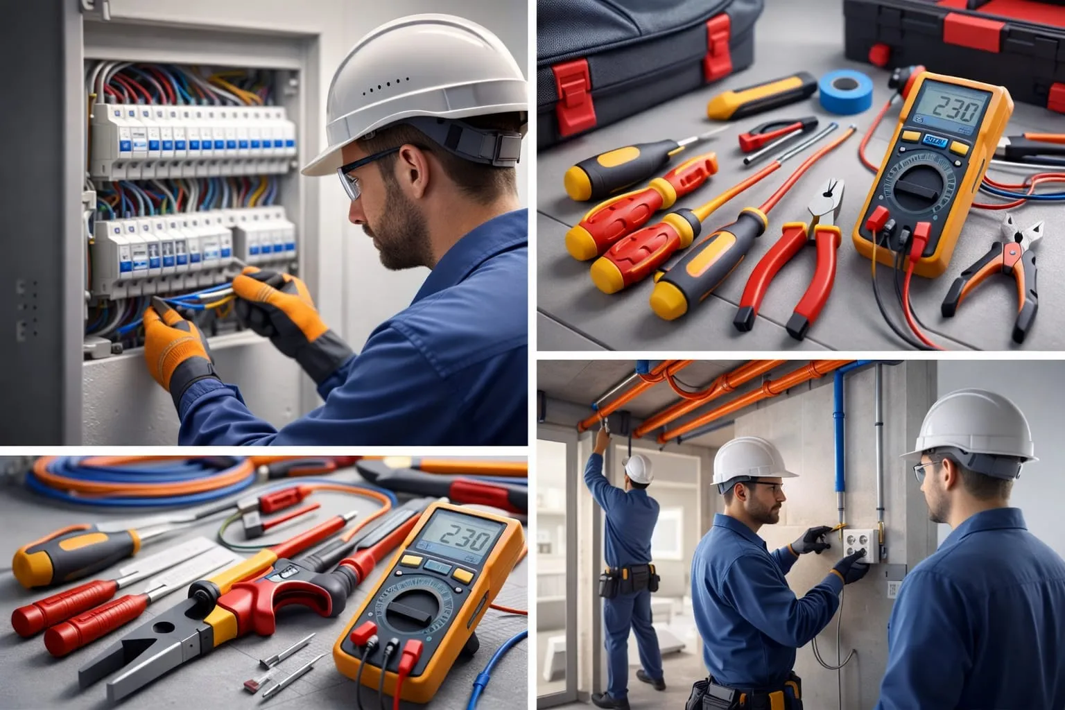 Electricista trabajando en una instalación eléctrica