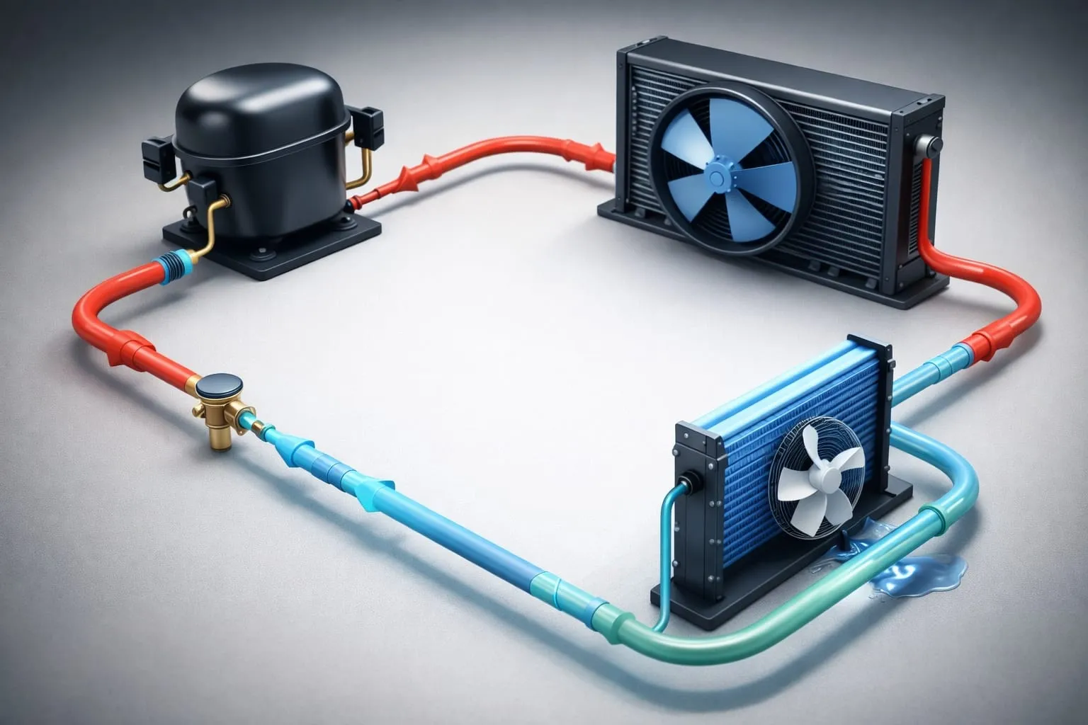 Esquema educativo del ciclo frigorífico y conceptos técnicos de refrigeración