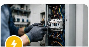Electricista revisando un cuadro eléctrico